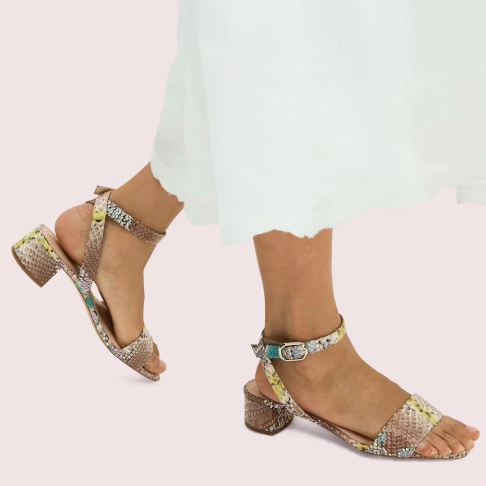 KATE SPADE Lucia Snakeskin Leather block heel Sandall Ankle strap round toe shoe